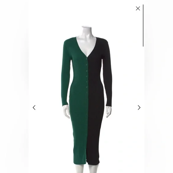 Staud Shoko Green and Navy Long Sleeve Dress - Picture 3 of 7